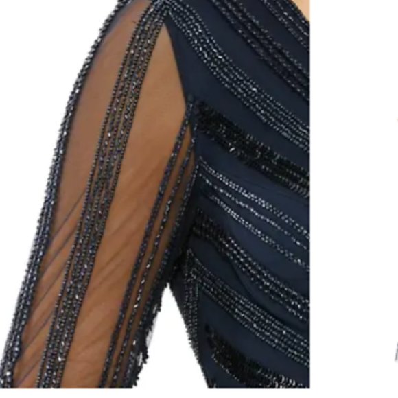 MAC DUGGAL ILLUSIONS A-LINE LONG SLEEVE MIDNIGHT NAVY GOWN sz 8 - Picture 4 of 7